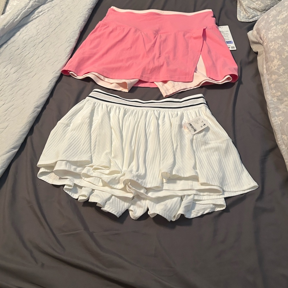 2 -Pink Active Skort & White Ruffled Skort Duo lulu and free people!